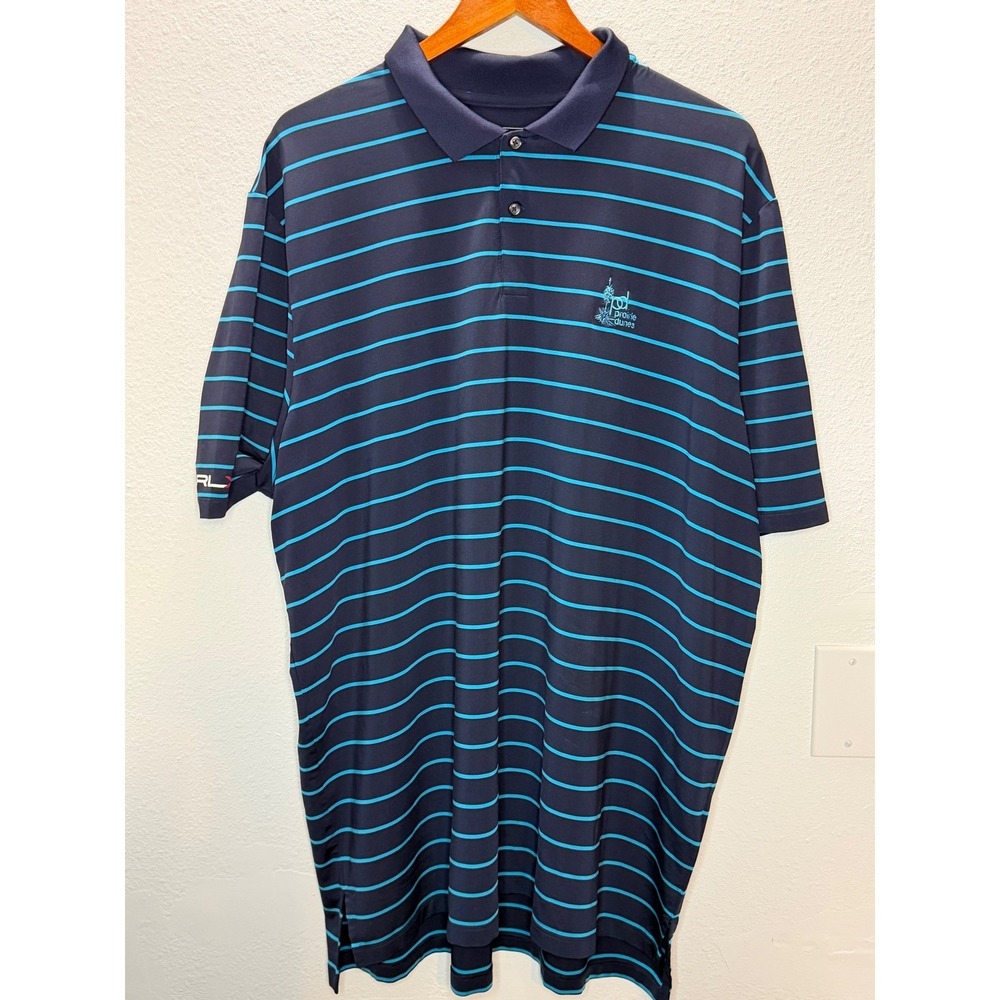 RLX Ralph Lauren‎ Polo Shirt Mens XXL Navy Blue Striped Prairie Dunes